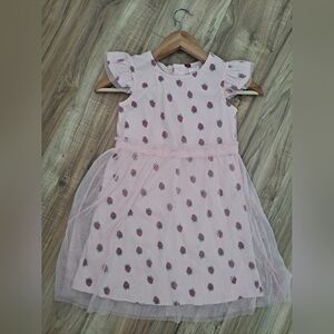 Hannah Andersson Pink Strawberry Print Girls Dress Party or not Tule details 6-7